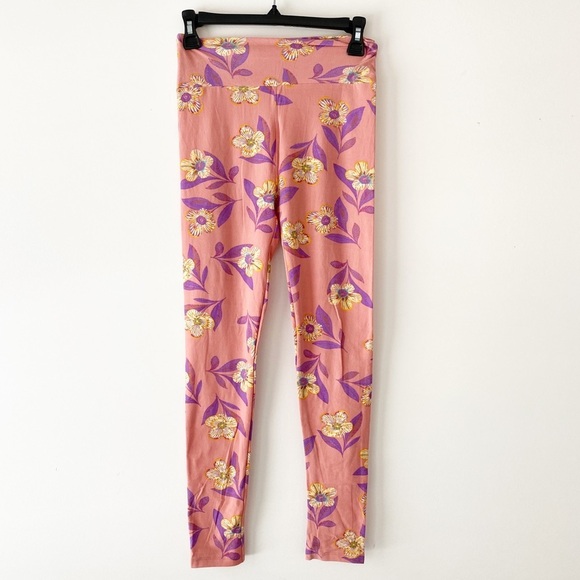 Light Pink Background Cream Flower Buttery Soft Lularoe Leggings One Size NWOT - Picture 2 of 8